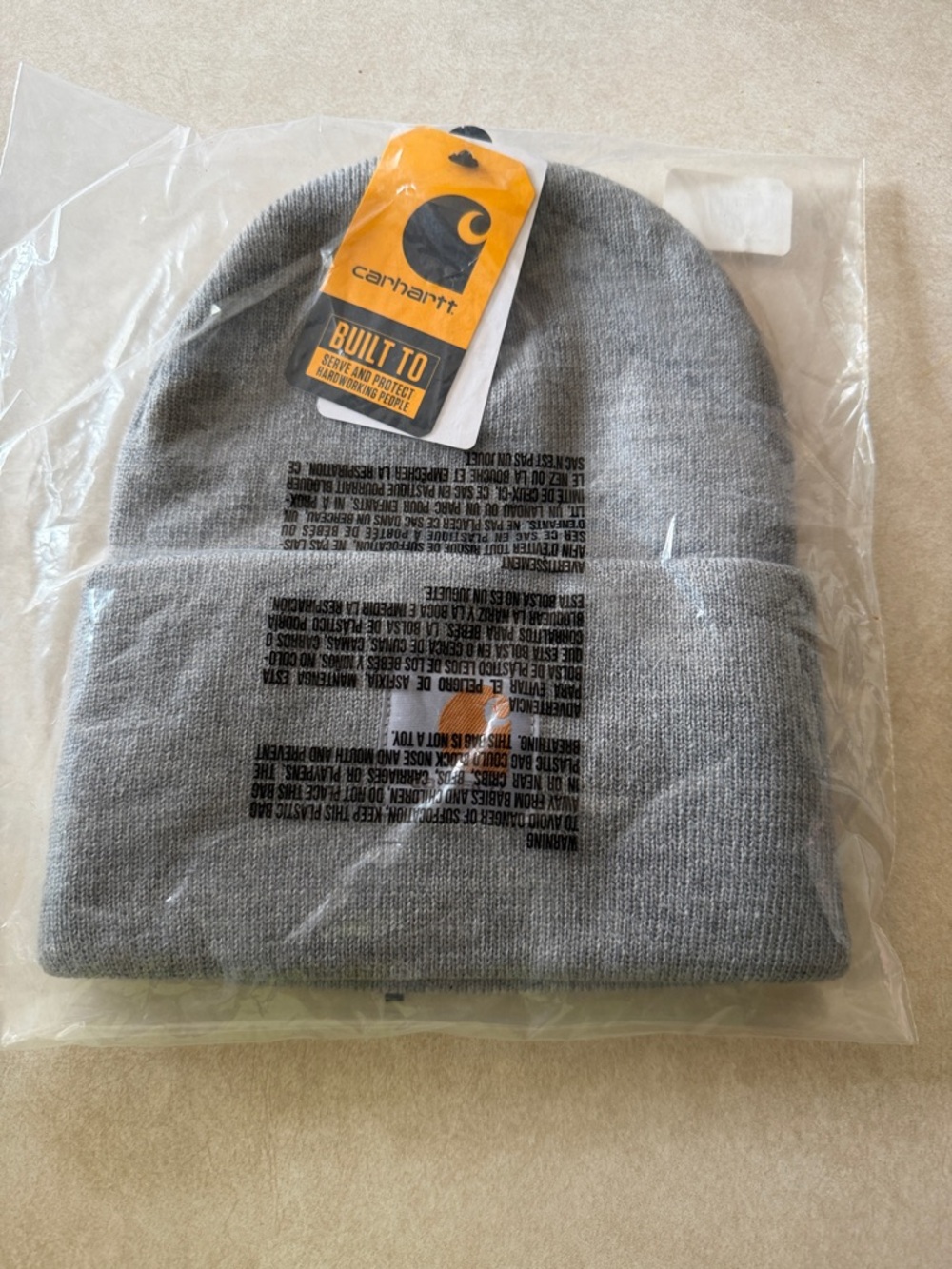 Carhartt Gray Ribbed Cuffed Beanie with Logo Patch